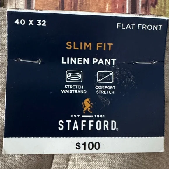 Stafford Linen Blend Pants Dress Mens Tan Slim Fit Straight Flat Front 40X32 - Picture 4 of 8